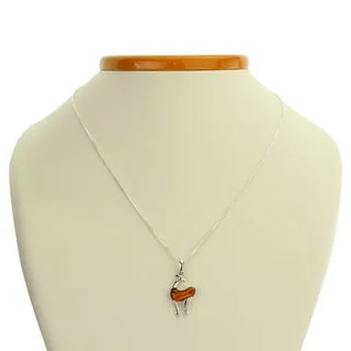 Cognac Baltic Amber Sterling Silver Deer Pendant