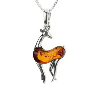 Sterling Silver Baltic Amber Deer Pendant