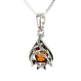 Sterling Silver Cognac Baltic Amber Bat Pendant