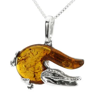 Sterling Silver Honey Baltic Amber Crocodile Pendant