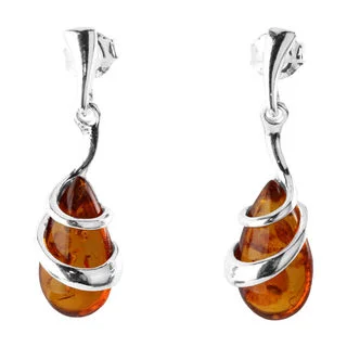 Cognac Baltic Amber Sterling Silver Drop Earrings