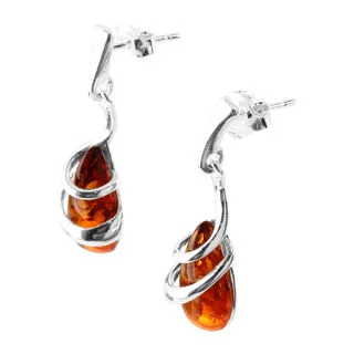 Double Wrap Over Cognac Baltic Amber Drop Earrings