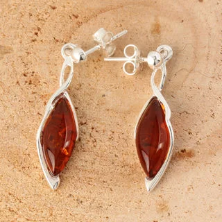 Cognac Baltic Amber Sterling Silver Drop Twist Earrings