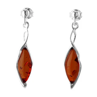 Sterling Silver Cognac Baltic Amber Drop Earrings