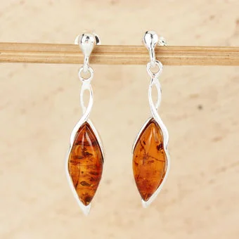 Marquise Baltic Amber Drop Twist Sterling Silver Earrings Marquise Baltic Amber Drop Twist Sterling Silver Earrings