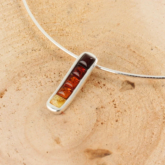 Sterling Silver Graduated Multicoloured Baltic Amber Pendant