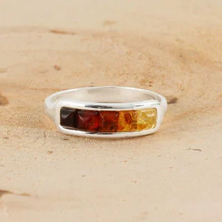 Sterling Silver Graduated Multicoloured Baltic Amber Ring