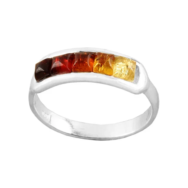 Sterling Silver Graduated Amber Ring