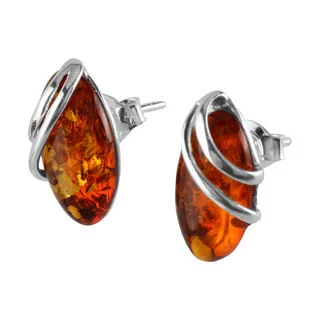 Cognac Baltic Amber Sterling Silver Double Wrap Over Stud Earrings