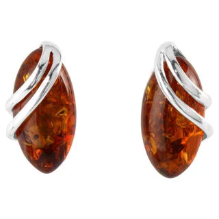 Sterling Silver Double Wrap Over Amber Stud Earrings