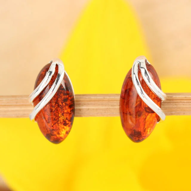 Cognac Baltic Amber Wrap Over Silver Stud Earrings