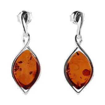 Leaf Inspired Cognac Baltic Amber Sterling Silver Drop Earrings Leaf Inspired Cognac Baltic Amber Sterling Silver Drop Earrings