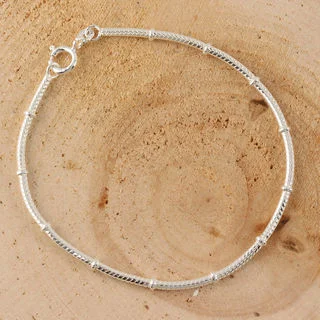 Sterling Silver Snake Chain Bracelet with Round Stations