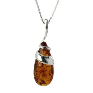 Sterling Silver Cognac Baltic Amber Double Wrap Over Pendant