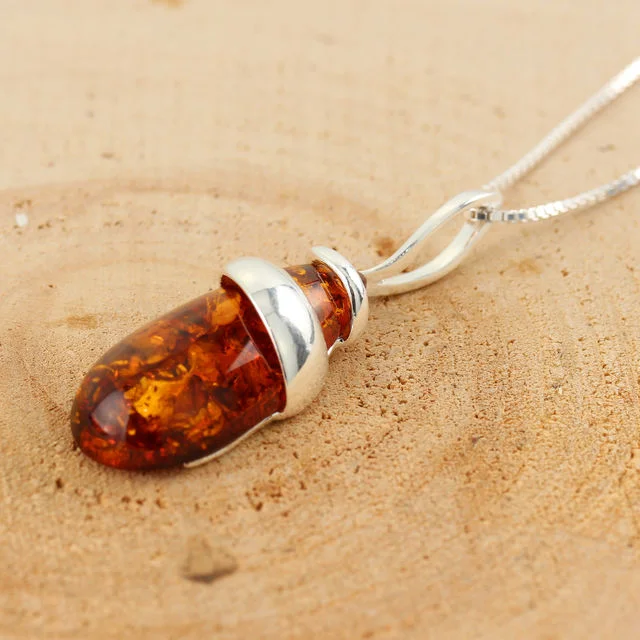 Cognac Baltic Amber Sterling Silver Pendant