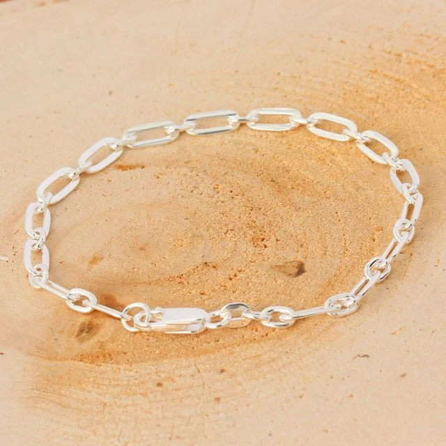 Ladies Sterling Silver Rectangular Link Bracelet