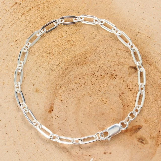 Sterling Silver Round And Rectangular Link Bracelet