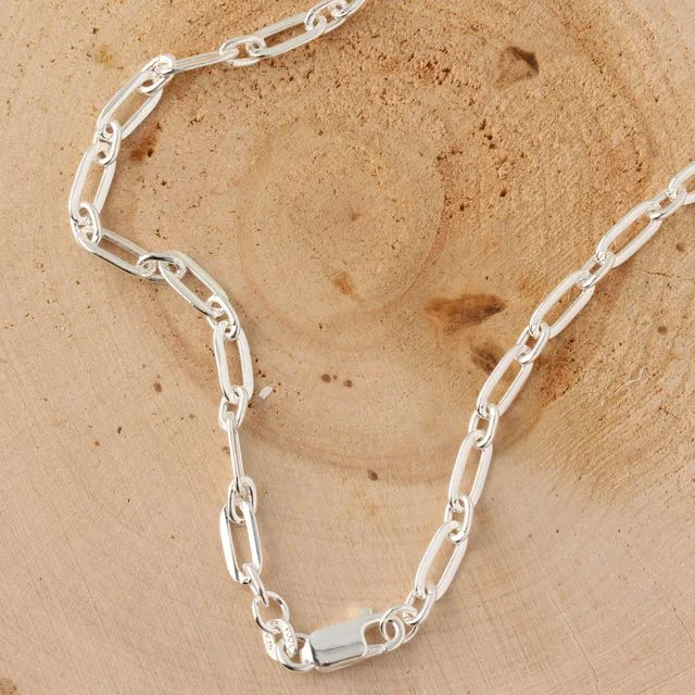 Sterling Silver Oval And Rectangular Link Chain