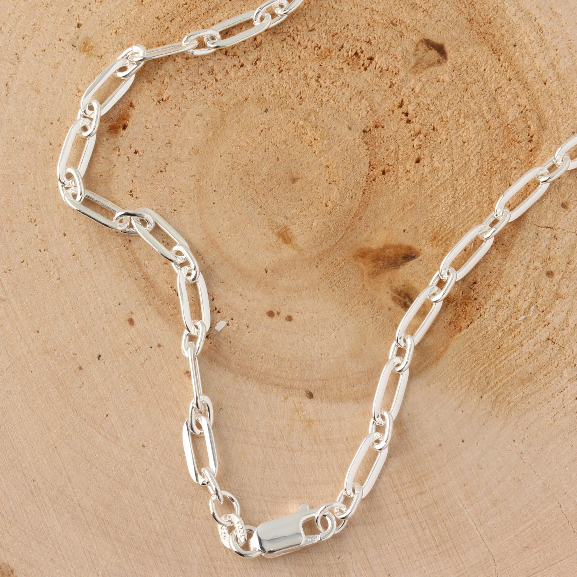 Unisex Sterling Silver Oval And Rectangular Link Chain