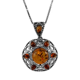 Honey Baltic Amber Filigree Style Domed Shaped Sterling Silver Pendant Honey Baltic Amber Filigree Style Domed Shaped Sterling Silver Pendant