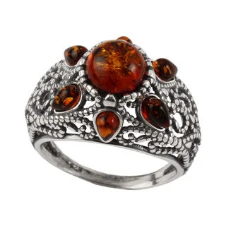 Baltic Amber Filigree Style Ring
