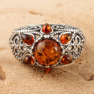 Bold Sterling Silver Baltic Amber Ring