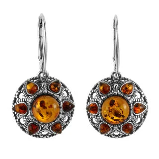 Honey Baltic Amber Filigree Style Sterling Silver Earrings