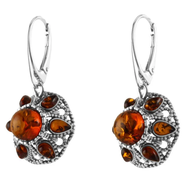 Honey Baltic Amber Dome Shaped Sterling Silver Earrings