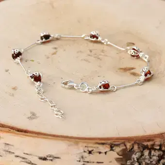 Adjustable Honey Baltic Amber Sterling Silver Ladybird Bracelet Adjustable Honey Baltic Amber Sterling Silver Ladybird Bracelet