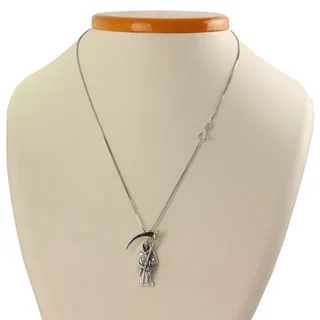 Sterling Silver Grim Reaper With Hourglass Pendant