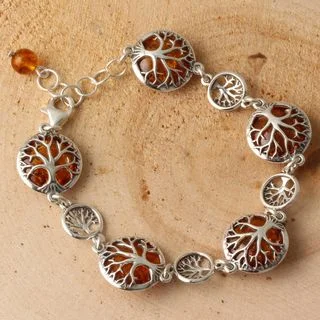 Sterling Silver Cognac Baltic Amber Tree Pendant