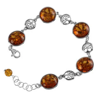 Tree Of Life Cognac Baltic Amber Silver Bracelet