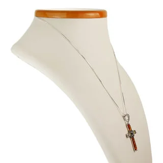 Honey And Lemon Sterling Silver Baltic Amber Cross Pendant