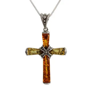 Lemon And Honey Amber Sterling Silver Baltic Amber Cross