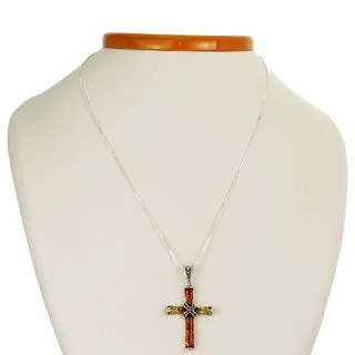 Lemon And Honey Baltic Amber Silver Cross Pendant