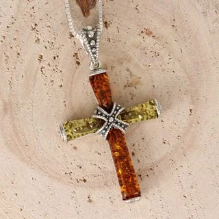 Sterling Silver Lemon And honey Baltic Amber Cross Pendant