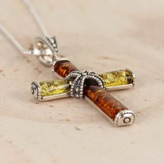 Sterling Silver Multicoloured Baltic Amber Cross Pendant