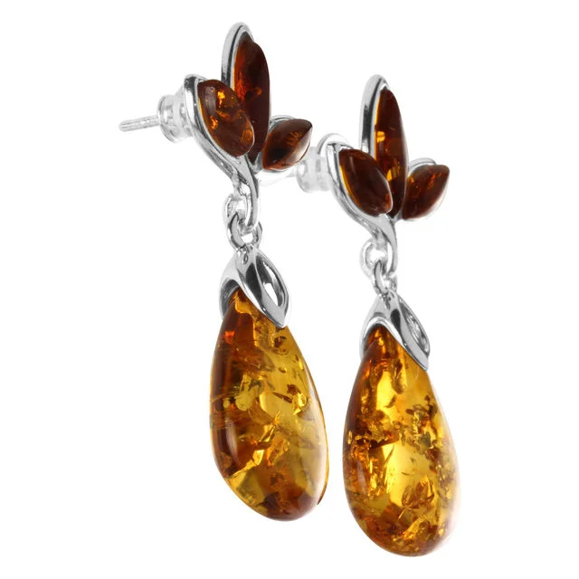 Sterling Silver Triple Set Honey Baltic Amber Stud Earrings