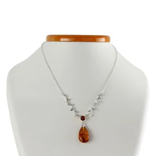 Leaves Honey Baltic Amber Sterling Silver Necklace