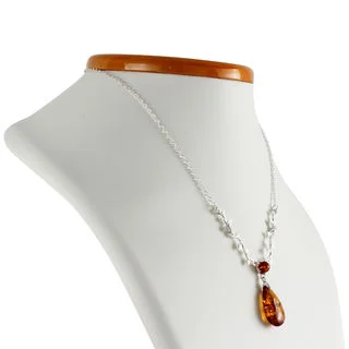 Sterling Silver Pear Shaped Honey Baltic Amber Necklace