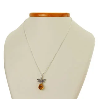 Sterling Silver Honey Baltic Amber Bee Pendant