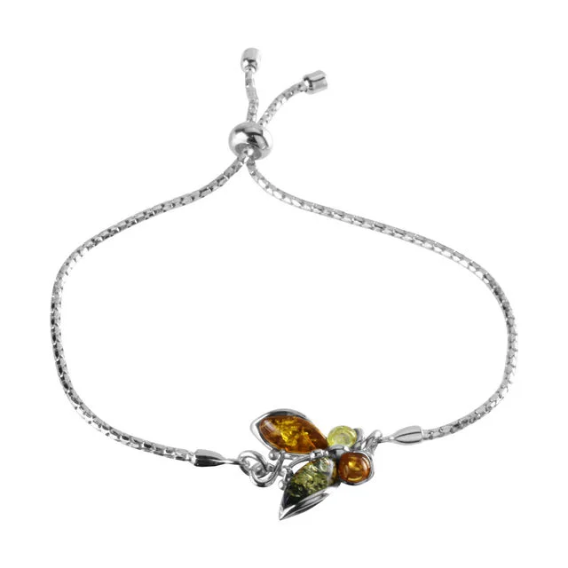 Sterling Silver Multicoloured Baltic Amber Butterfly Bracelet