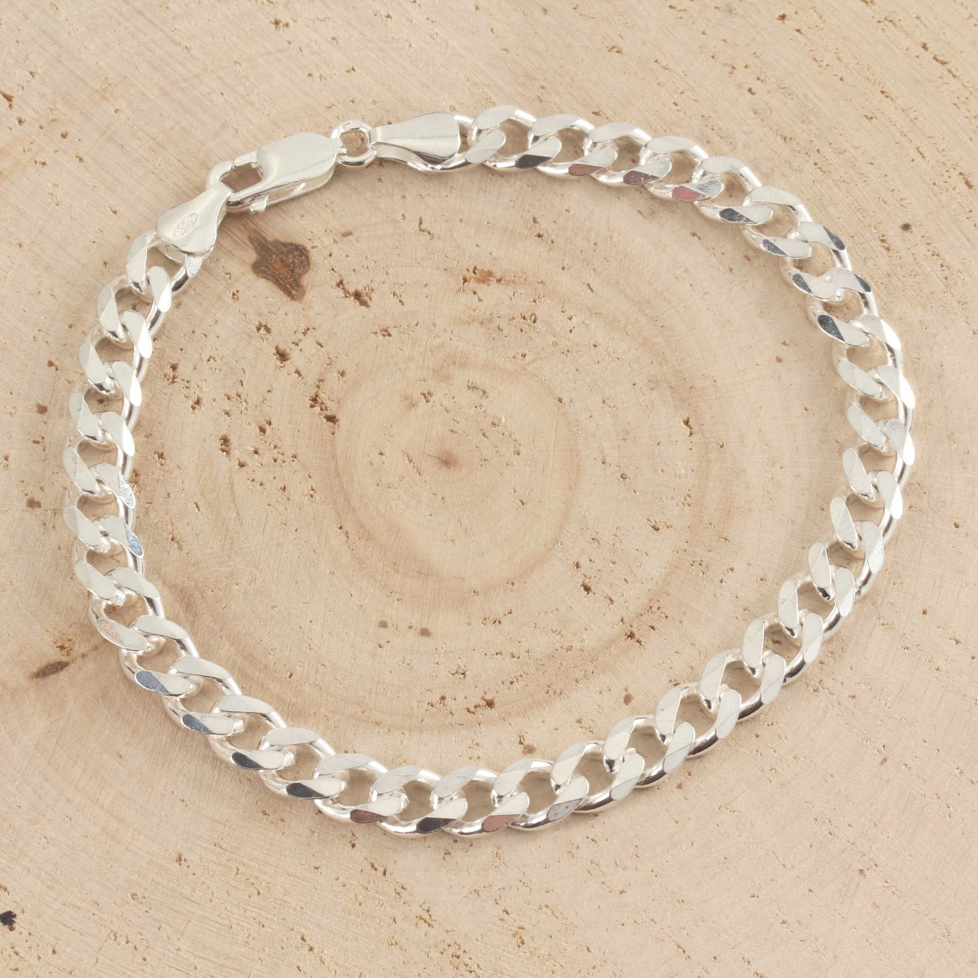 6.5mm Solid Sterling Silver Diamond Cut Curb Bracelet