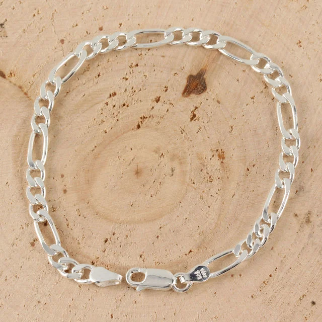 Solid Sterling Silver Unisex Figaro Bracelet