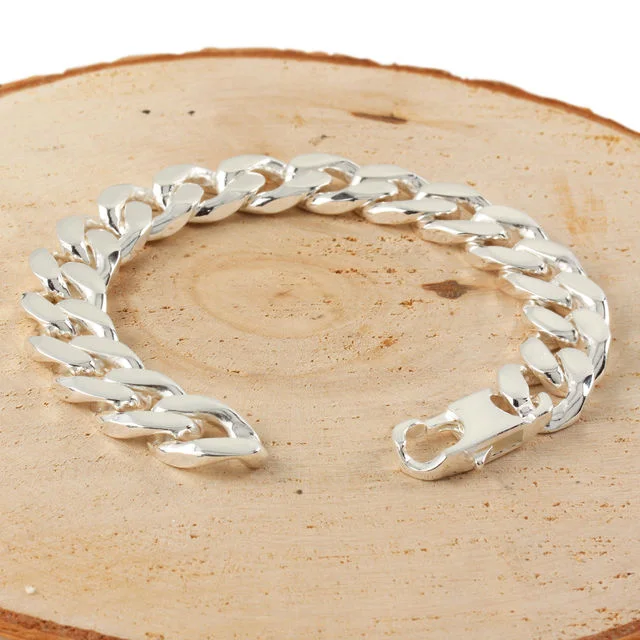 Solid Sterling Silver Heavy Mens Curb Bracelet