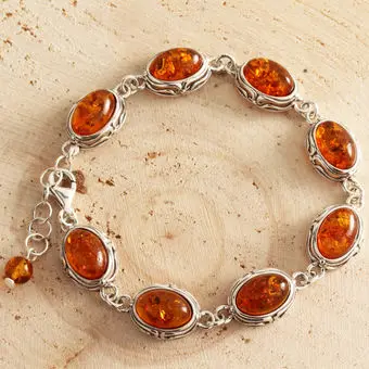 Honey Baltic Amber Scroll Edged Sterling Silver Bracelet Honey Baltic Amber Scroll Edged Sterling Silver Bracelet