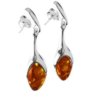 Cognac Baltic Amber Sterling Silver Drop Earrings
