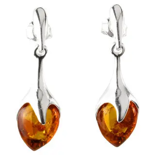 Cognac Baltic Amber Sterling Silver Tulip Bud Drop Earrings
