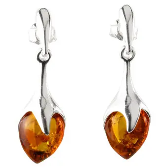 Cognac Baltic Amber Tulip Bud Sterling Silver Drop Earrings Cognac Baltic Amber Tulip Bud Sterling Silver Drop Earrings