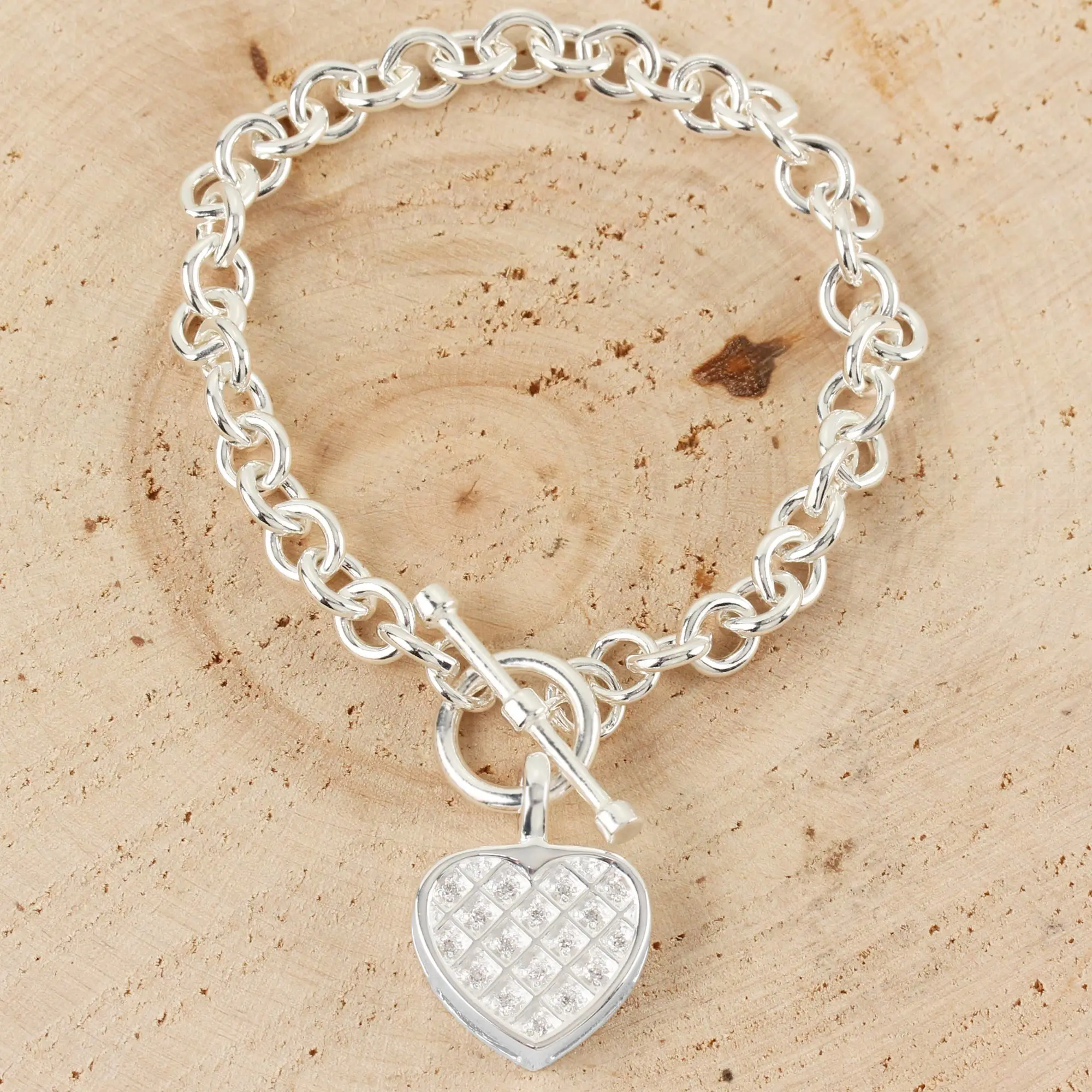 Gold t bar sales bracelet with heart
